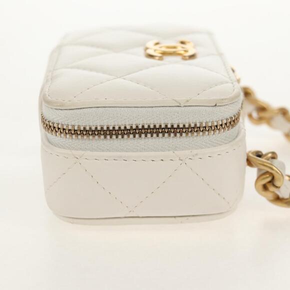 CHANEL Matelasse Chain Shoulder Bag Lamb Skin White Gold CC Auth bs31458SAV - Picture 5 of 16